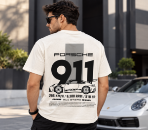 Porsche 911 GT3 RS Automotive Graphic T-Shirt – Cream / Off-White