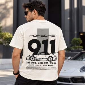 Porsche 911 GT3 RS Automotive Graphic T-Shirt – Cream / Off-White