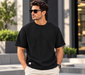 Textured Waffle-Knit Oversized T-Shirt – Washed Black (Bundle of 10 )