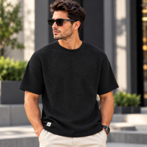 Textured Waffle-Knit Oversized T-Shirt – Washed Black (Bundle of 10 )