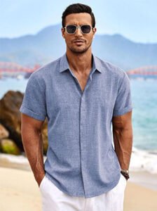 Men's Coastal Breeze Short Sleeve Linen Shirt - Slate Blue (Bundle of 4)