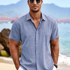 Men's Coastal Breeze Short Sleeve Linen Shirt - Slate Blue (Bundle of 4)