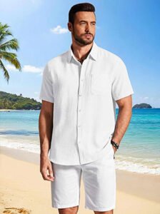 Men's Tropical Resort Linen Button-Down Shirt - Off-White (Bundle of 10)