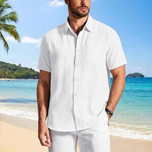 Men's Tropical Resort Linen Button-Down Shirt - Off-White (Bundle of 10)