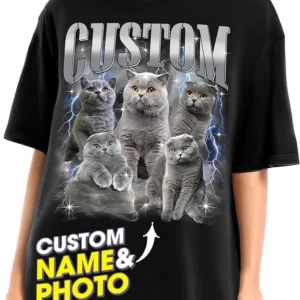 Custom Bootleg Rap T-Shirt – Upload Photo & Add Name | Personalized Face Shirt for Men & Women | Pet Dog Cat Lover Gift | Vintage Graphic Tee (Bundle of 10)